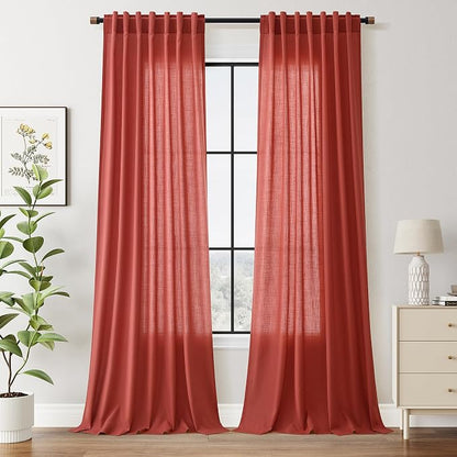Christmas Red Linen Curtains 90 Inches Long by Nanspring