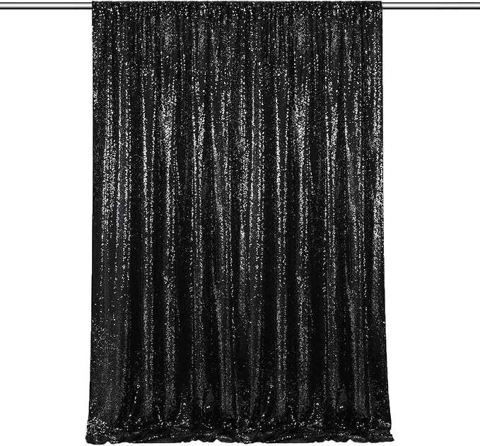 Black Sequin Backdrop Curtains-1 Panel 5FTx8FT Black Backdrop by SoarDream