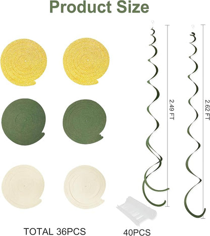 36Pcs Sage Green Gold Hanging Swirl Decorations Glitter Gold Olive Green Beige - Image 2