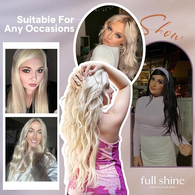 Full Shine Tape in Hair Extensions Human Hair One Piece 50G Remy Tape in Weft Human Hair Extensions Color 60 Blonde Genius Weft Pu Wide Tape Double Sided Adhesive 20Inch Silky Straight for Influencer