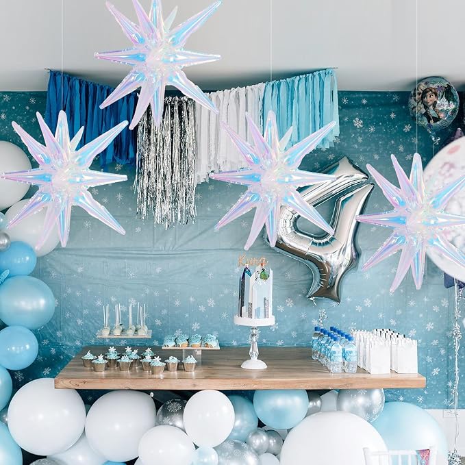 TONIFUL 4 Pcs Explosion Star Balloons Iridescent Foil Balloon Party Decor | 22 - Image 5