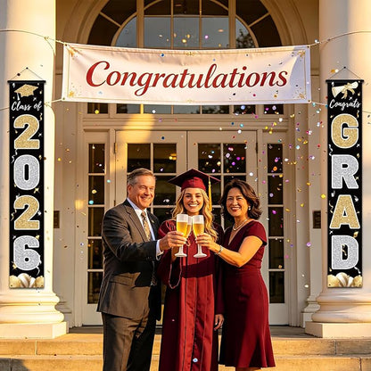 Graduation Decorations 2026, Class of 2026 Banner Congrats Grad | Black Porch - Image 7