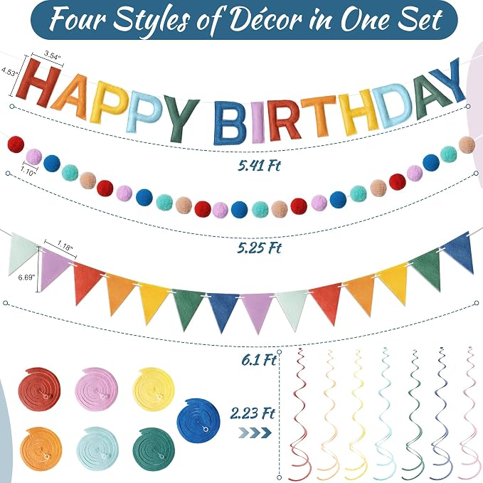 Kriyokiaa Retro Boho Rainbow Happy Birthday Banner Set - Image 4
