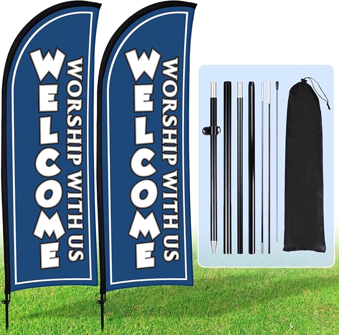 Buryeah 2 Sets Welcome Feather Flag Sign Kit 8 ft Welcome Banners Swooper Flag by Buryeah