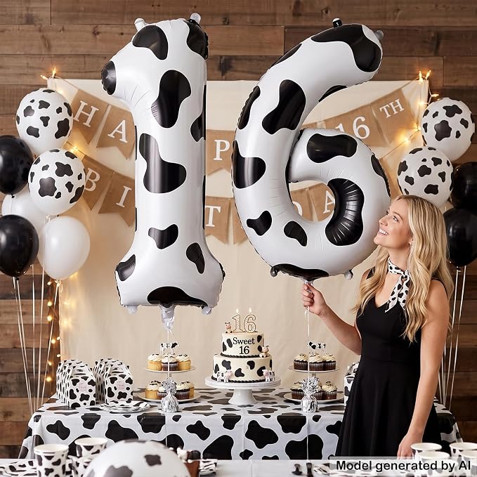 40 Inch Cow Print Number 16 Balloon - Image 4