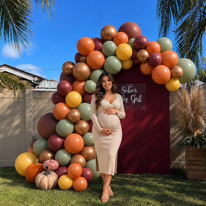 Fall Balloons, 12 Inch Burgundy Sage Green Orange Yellow Latex Balloons | - Image 3