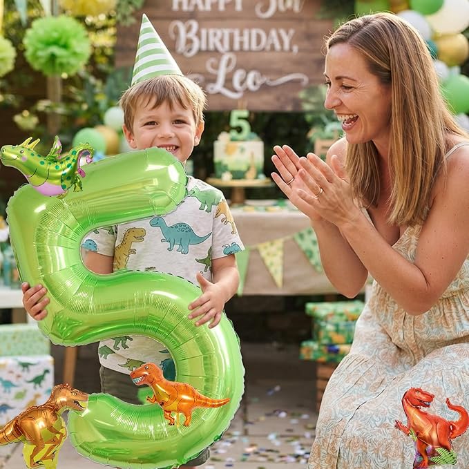 Dinosaur 5th Birthday Decorations 40 Inch Giant Green Number 5 Foil Balloon | - Image 5