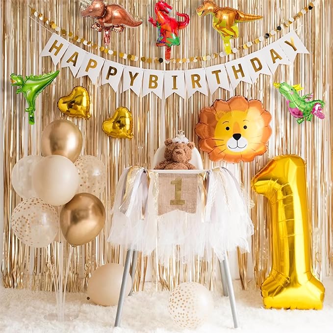 LilyZheng Dinosaur Number 1 Balloon, 40 Inch Large Gold Foil Number Balloon - Image 5