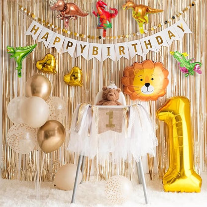 LilyZheng Dinosaur Number 1 Balloon, 40 Inch Large Gold Foil Number Balloon - Image 5