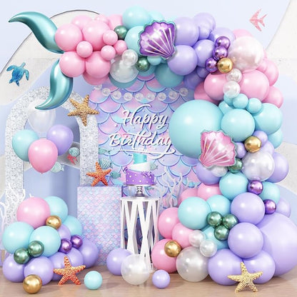 Mermaid Balloon Garland Arch Kit, Pastel Pink Purple Teal Blue Clear Latex by Adorely