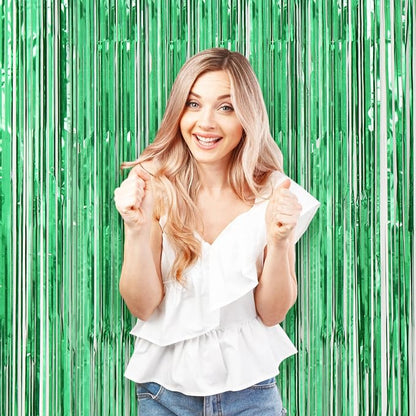 Voircoloria Laser Green Foil Fringe Backdrop Curtains, 3 Pack | Tinsel Streamers - Image 7