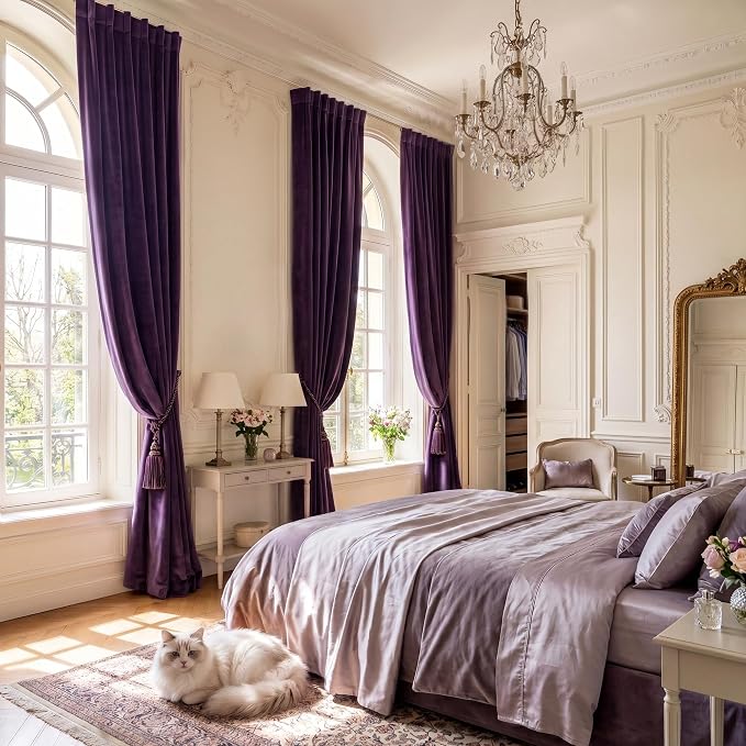 Purple Orchid Velvet Curtains Back Tab, W52 x L108 inches, 2 Panels | Room - Image 8