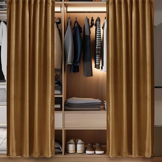 Velvet Doorway Curtains Luxury Gold Brown Back Tab Thermal Insulated Window - Image 5