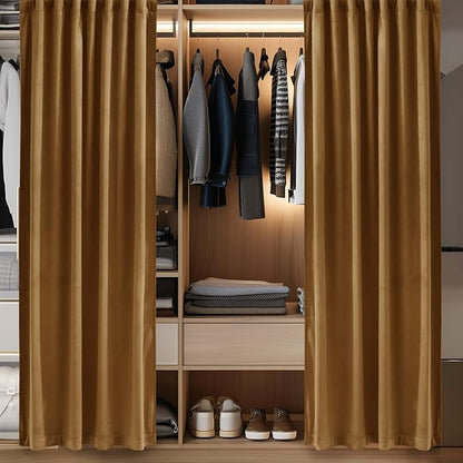 Velvet Doorway Curtains Luxury Gold Brown Back Tab Thermal Insulated Window - Image 5