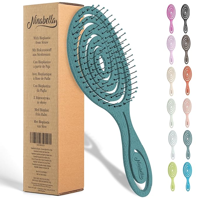 Ninabella Detangling Hair Brush for Women & Men - Does not Pull - Straightening Brushes for Straight & Curly Hair - Unique Spiral Hairbrush - Teal