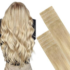 GOO GOO Invisi Edge Tape in Hair Extensions Human Hair, 18ET90A Natural Blonde Balayage, 10pcs 24inch 30g, Virgin Remy Hair, Seamless Injected Tape, Natural Look