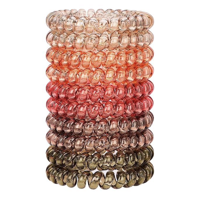 JessLab Spiral Hair Ties for Women, 10-Pack Traceless No-Damage Ponytail Holders, Coils Hair Bands for Girls, Assorted Colors