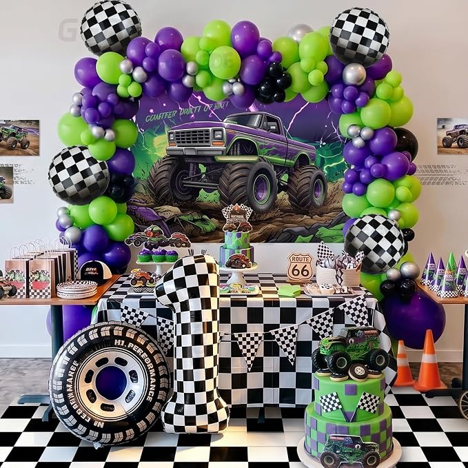 Monster Truck Birthday Party Theme 40 Inch Checkered Number Balloon 1 | - Image 4