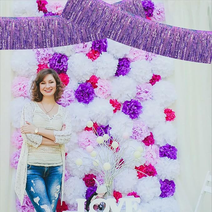 BEISHIDA Laser Light Purple Fringe Garland Banner Wall Tinsel Foil Streamer | - Image 6