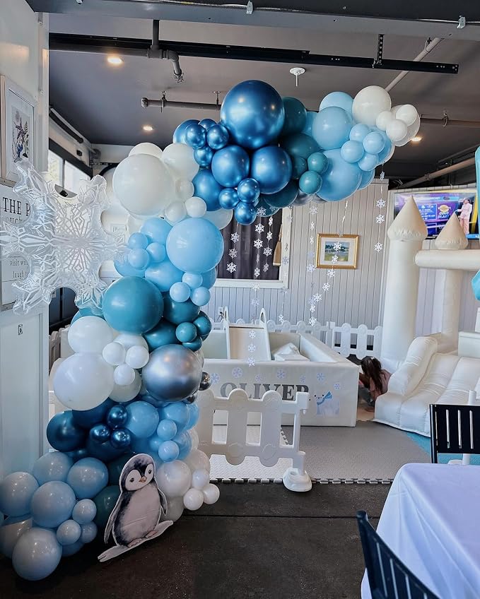 Blue and Silver Balloons Arch Kit, Baby Shower, Winter Wonderland Snow Theme - Image 7