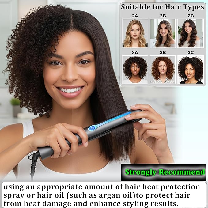 NITION Ceramic Tourmaline Hair Straighteners LCD Flat Iron MCH 10s Fast Heating Up. 1" Smooth 3D Floating Plate Healthy Straightening Tools. Travel Pouch Bag. Dual Voltage. Luxury Gift Box. Black