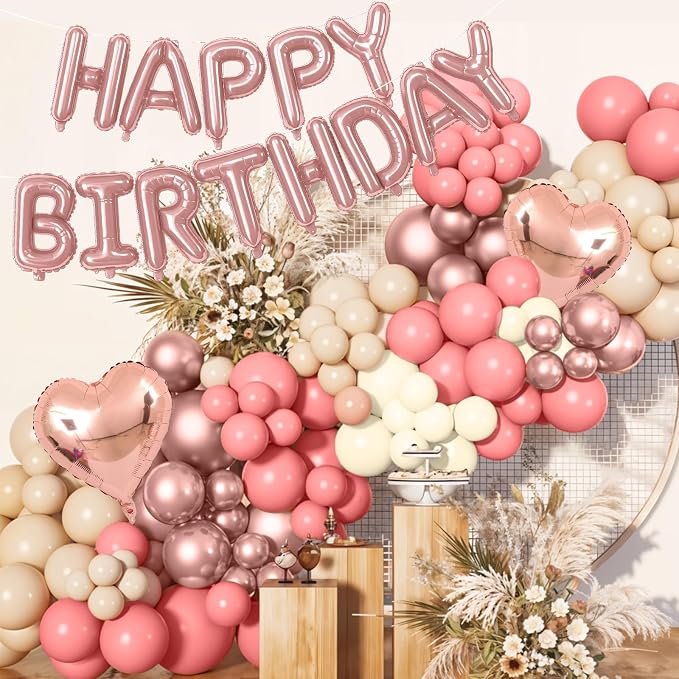 Happy Birthday Balloon Banner Rose Gold, 16 Inch Mylar Letters Rose Gold Heart - Image 4