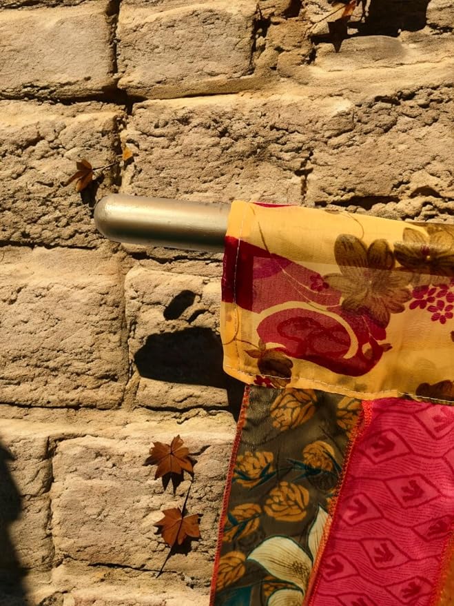 Mango Gifts Bohemian Door Curtain Made from Recycled Silk Sari Ribbon Orange - Image 6