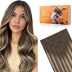 DOORES Invisi Edge Human Hair Extensions Tape in, Chocolate Brown to Honey Blonde 10pcs Injection Tapeins, 25g 16 Inch, Natural Injected Tape in Virgin Human Hair