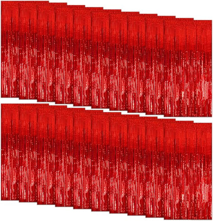 20 Pack Foil Curtain Backdrop Red Metallic Tinsel Foil Fringe Curtains Photo by KEJ