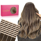 WENNALIFE Tape-in Hair Extensions, 40pcs 100g 14 inch Balayage Chocolate Brown to Honey Blonde, Reusable Real Human Hair Straight Tape-in Extensions