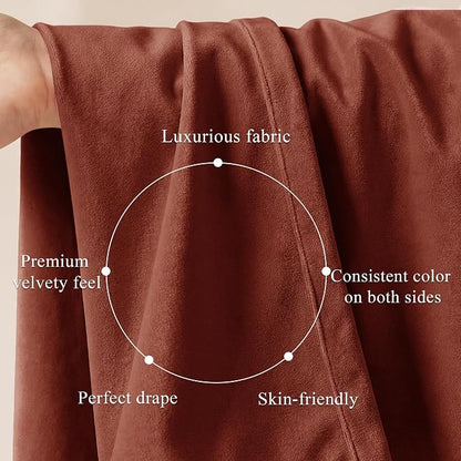 Rust Red Velvet Curtains for Christmas Decor, W52 x L96, 2 Panels | Back Tab - Image 4