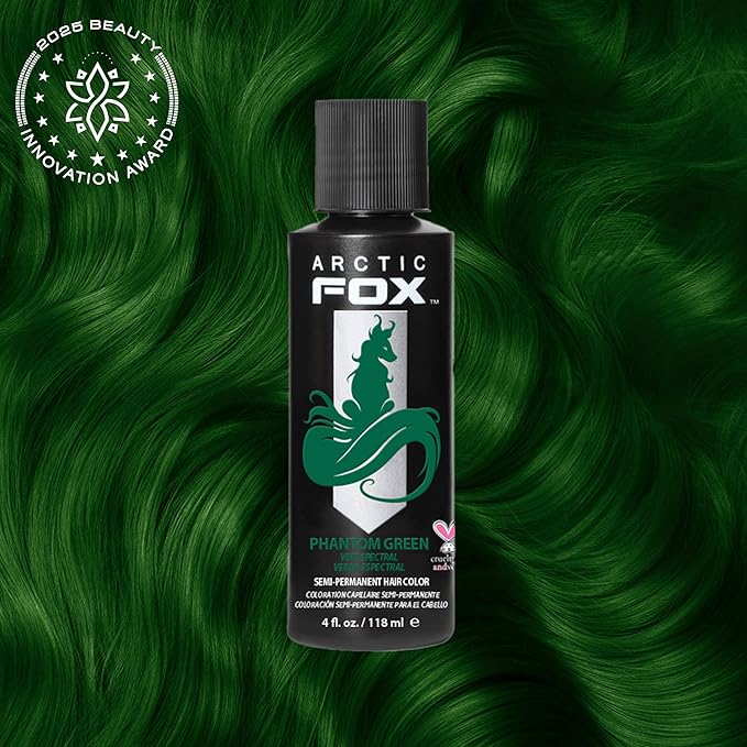 Arctic Fox Semi-Permanent Hair Dye, Vegan & Cruelty-Free, Ammonia-Free, Conditioning, Vibrant Phantom Green, Long Lasting Color, For All Hair Types, 4 Fl Oz (Pack of 2)