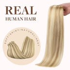 GOO GOO Clip in Hair Extensions Real Human Hair, Remy Human Hair Extensions Clip ins for Women, Natural Human Hair, 18inch 130g 7Pcs, 18A/613A Dark Blonde Highlighted Bleach Blonde