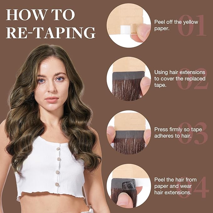 GOO GOO Tape in Hair Extensions Human Hair, 1D/2C/4E Chocolate Dip Color Melt, 22inch 100g 40pcs, Skin Weft Seamless Invisible, Silky Straight with Thick Ends, Remy Human Hair