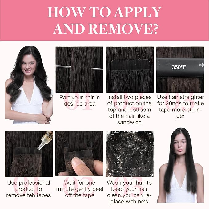 GOO GOO Tape in Hair Extensions Human Hair, 1 Jet black, 22inch 100g 40pcs, Skin Weft Seamless Invisible, Silky Straight with Thick Ends, Remy Human Hair