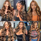 4/27 Highlight Ombre Body Wave Human Hair 13x4 Full Frontal Lace Wig Skinlike HD Lace Wig 0.1mm Ultra-thin Invisible Bleached Tiny Knots with Hairline Honey Blonde Balayage 200% Density Glueless Wig