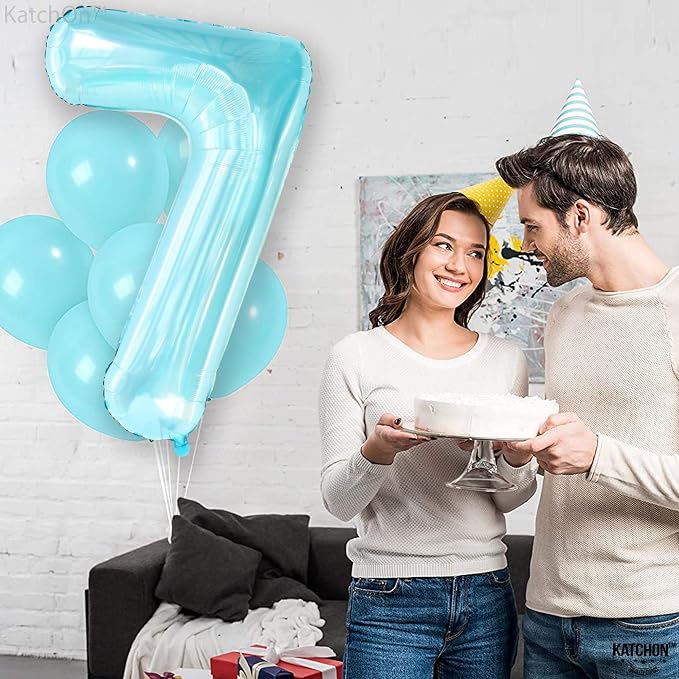KatchOn Light Blue Number 7 Balloon 40 Inch | 7th Birthday Balloon - Image 6