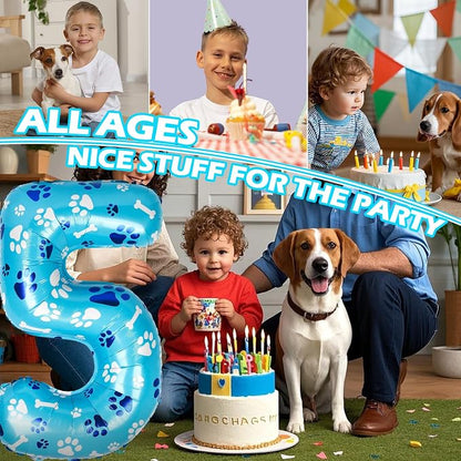 40 Inch Blue Dog Paw Birthday Balloons, Number 5 Balloons - Image 5