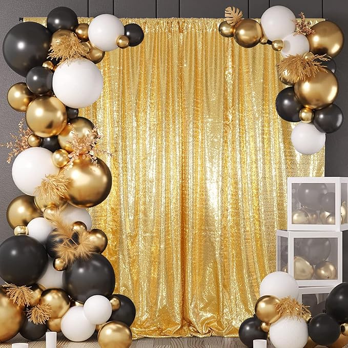 Juya Delight Gold Sequin Backdrop, 6FTx8FT NO See-Through Photobooth Backdrop by JuyaDelight
