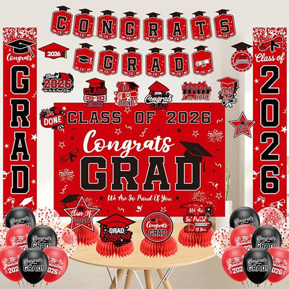 Graduation Decorations 2026 Red Set, Congrats Grad Decor Set - Image 6