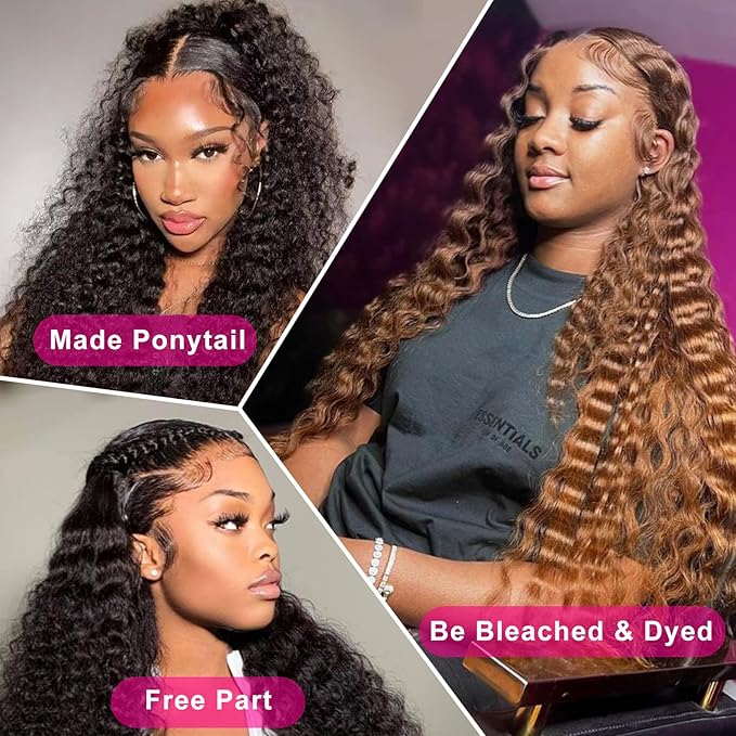 32 Inch 13x6 Deep Wave Lace Front Wigs Human Hair 200% Density HD Lace Front Wigs Human Hair Pre Plucked Natural Color Glueless Wig 100% Virgin Lace Front Wigs for Women
