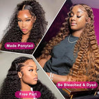13x6 Deep Wave Lace Front Wigs Human Hair 200% Density HD Lace Front Wigs Human Hair Pre Plucked Natural Color Glueless Wig 100% Virgin Lace Front Wigs for Women（22inch）