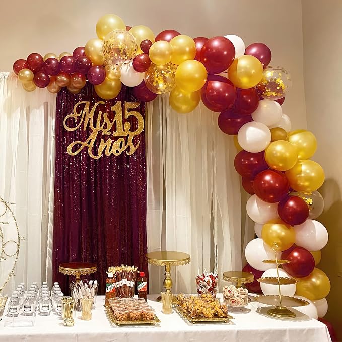 Burgundy Sequin Backdrop 4 Pcs 2ftx8ft Glitter Backdrop Curtains Birthday Party - Image 5