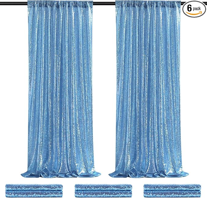 Baby Blue Backdrop Curtains for Party Sequin Fabric 12ftx8ft for Wedding | by QueenDream