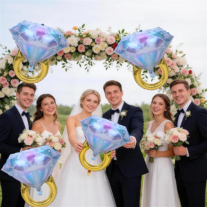 Diamond Ring Foil Balloons 2pcs, Mylar Engagement Ring Balloons - Image 3