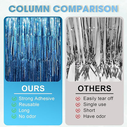 Voircoloria Retro Blue Foil Fringe Backdrop Curtains, Birthday Party Decorations - Image 4
