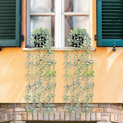 2Pcs Fake Hanging Plants with Pot Eucalyptus Leaves Fake Vines | UV Resistant - Image 9