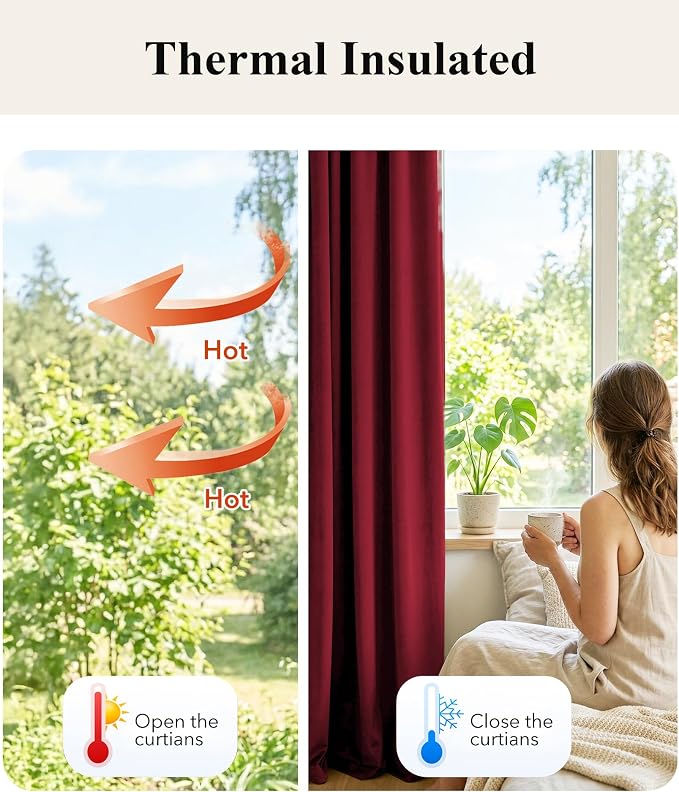 Red Velvet Curtains Extra Long for Chrismas Decor, W52 x L120, Room Darkening - Image 6