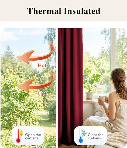 Red Velvet Curtains Extra Long for Chrismas Decor, W52 x L144, Room Darkening - Image 6