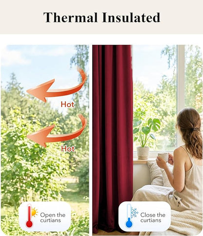 Red Velvet Curtains Extra Long for Chrismas Decor, W52 x L102, Room Darkening - Image 6